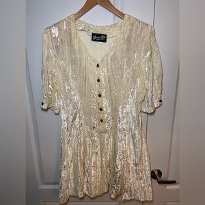 Vintage Cream White crinkled Velvet dress